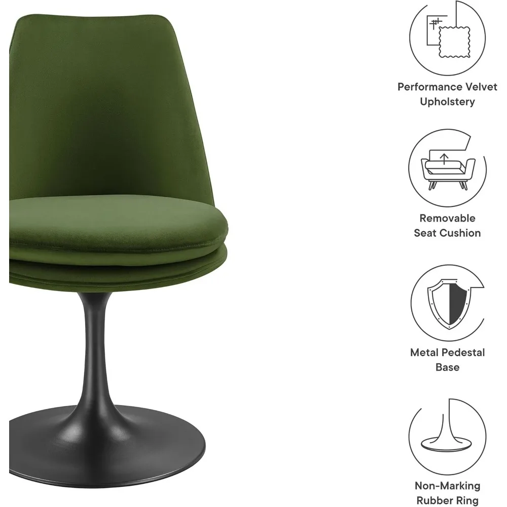 كرسي دوار مخملي من Black Moss Green Lippa - كرسي جانبي لتناول الطعام مقاوم للبقع بدون ذراع #4