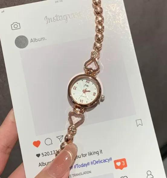 Elegant dainty heart detail quartz watch, perfect gift for girls