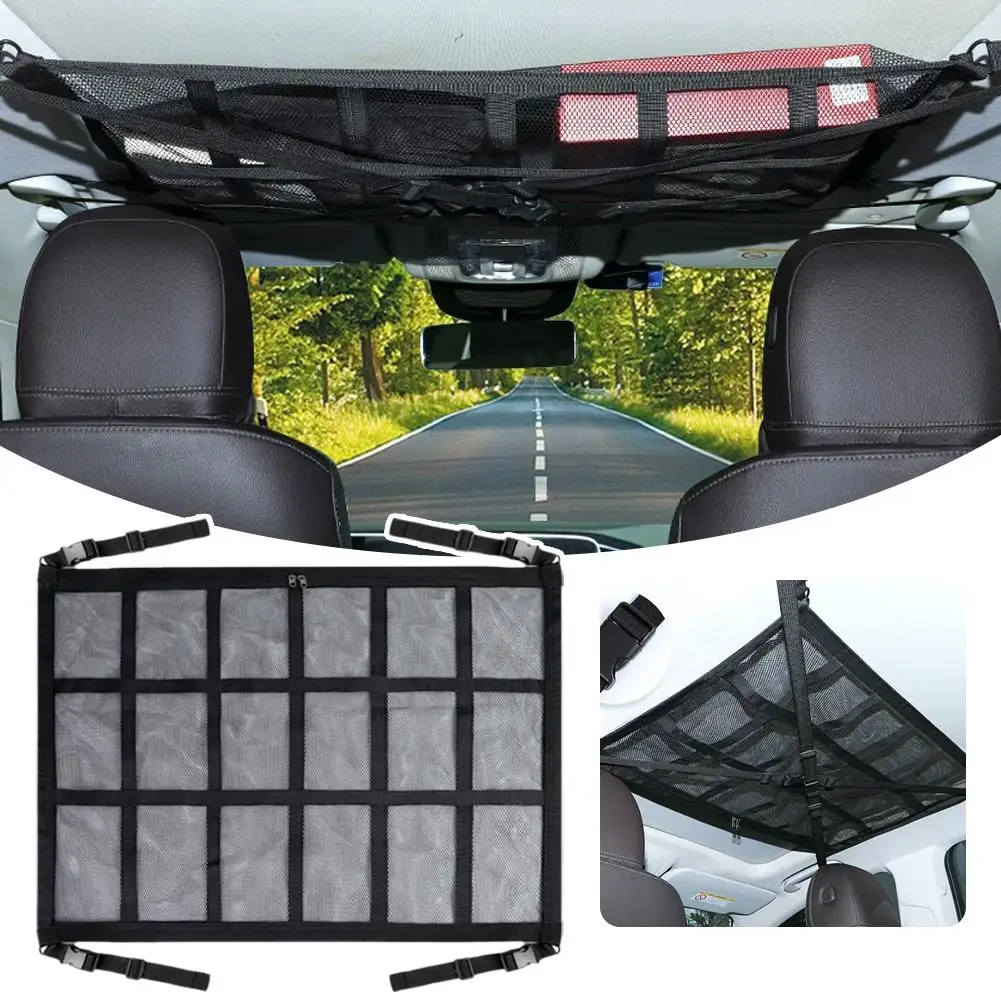 Car Roof Storage Organizer Strong Net Bag Load-Bearing Mesh Large Capacity Car Camping Accessories Storage Bag Roof Tent