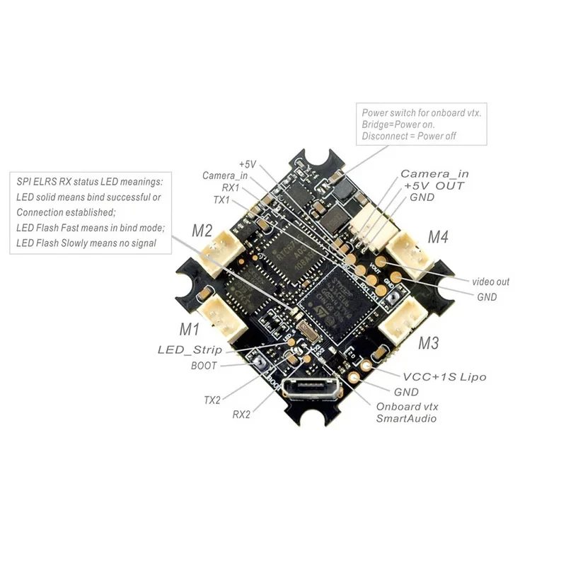 Happymodel Elrs F4 2 g4 Aio 5 in1 Controller di volo Ingebouwde Spi 2.4Ghz Elrs Rx Voor ES24TX ES24TX-Lite tinywhoop Drone