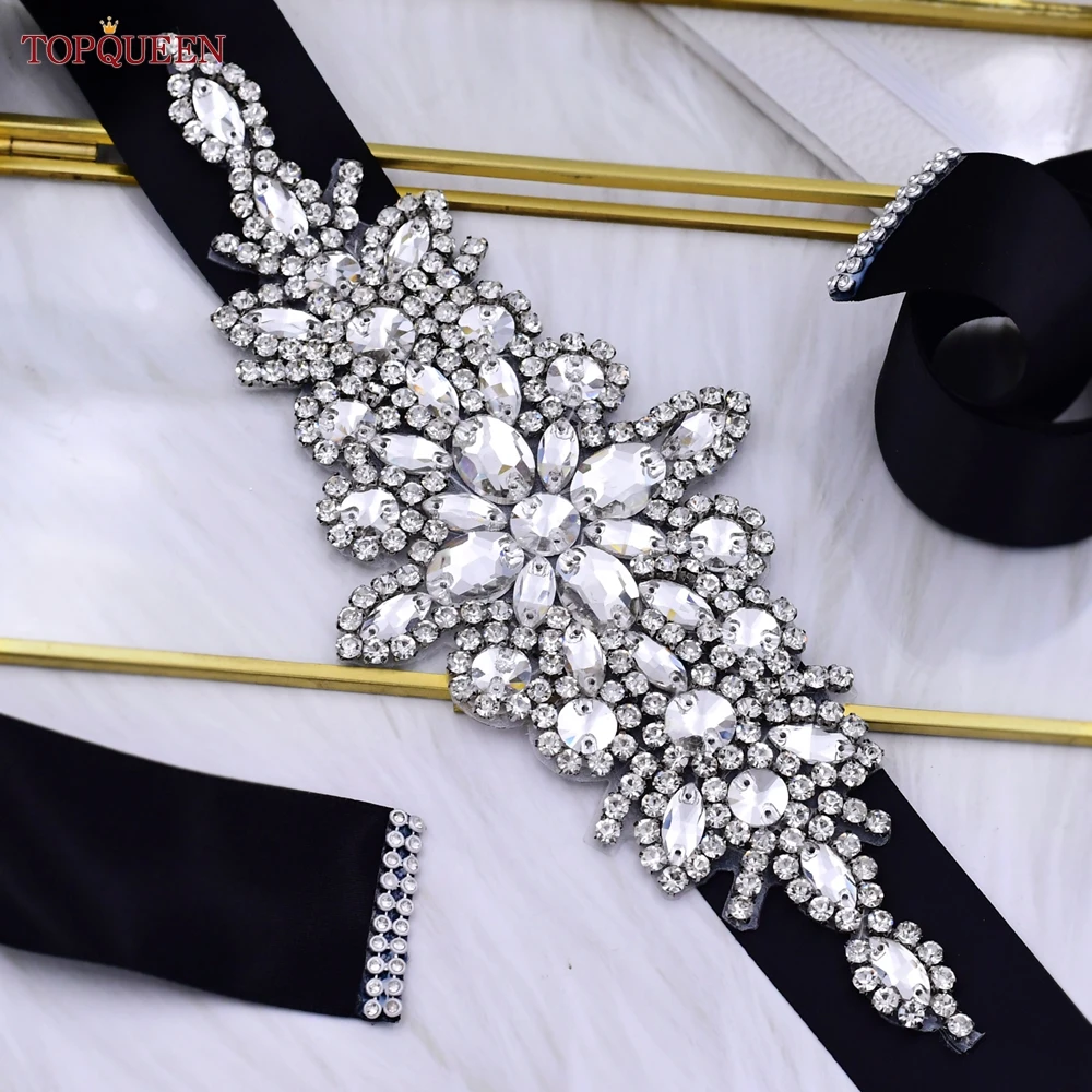 TOPQUEEN S01 Bridal Wedding Belts Luxury Silver Rhinestone Girdles for Women Dress Female Accessories Bridesmaid Sequin Belt image 5