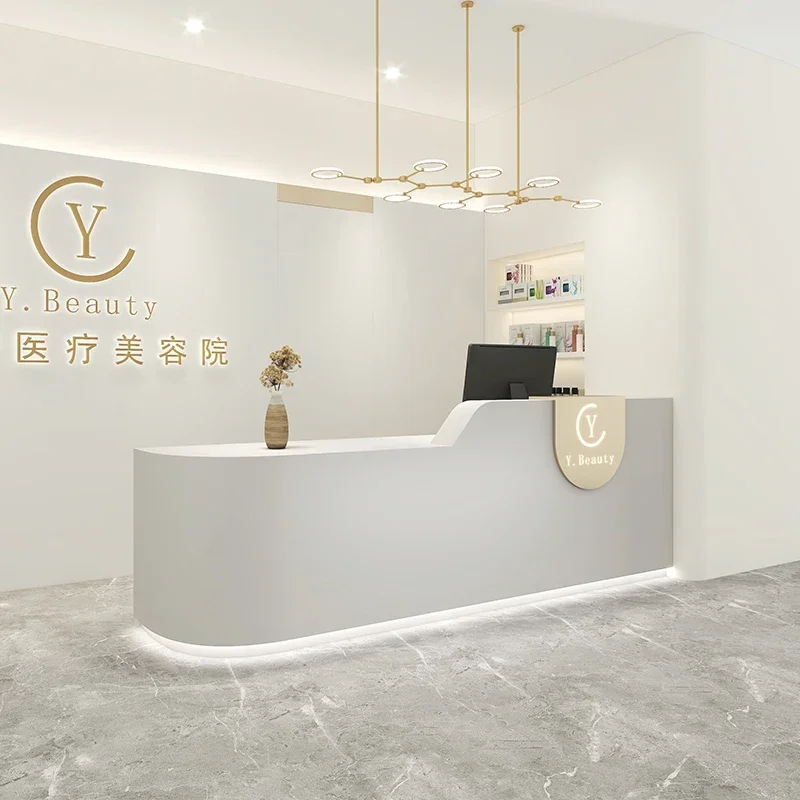 

Beauty Center Reception Barber Shop Salon Counter Minimalist Furniture Aesthetic Cashier Table Restaurant Front Desk Luxury Long