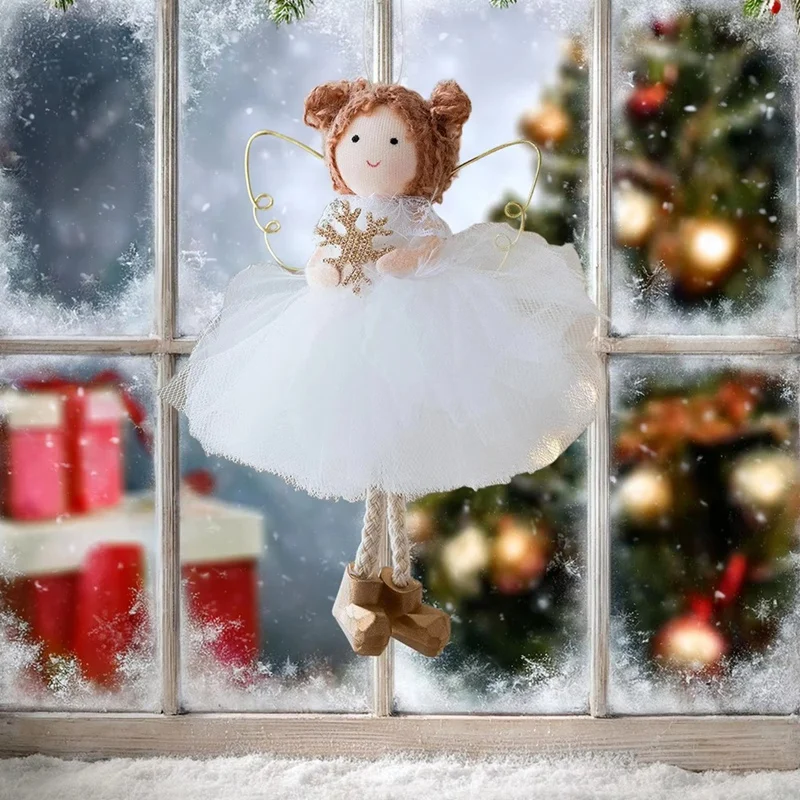 Christmas Tree Angel Girl Ornament Tulle Skirt Seasonal Decor Christmas Golden-Wing Ornaments for LivingRoom C-A75P