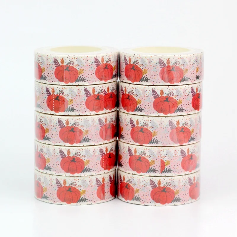 NEW 10PCS. Deco Pumpkin Leaves and Colorful Dots Fall Washi Tapes for Gift Wrap Masking Tape Cute Journal Stationery Supply