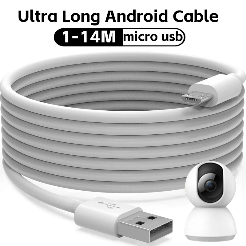 1-14m Ultra Long Android Extension Charging Cable for Recorder Camera VR Monitor Power Bank Universal Micro USB Extender Cord