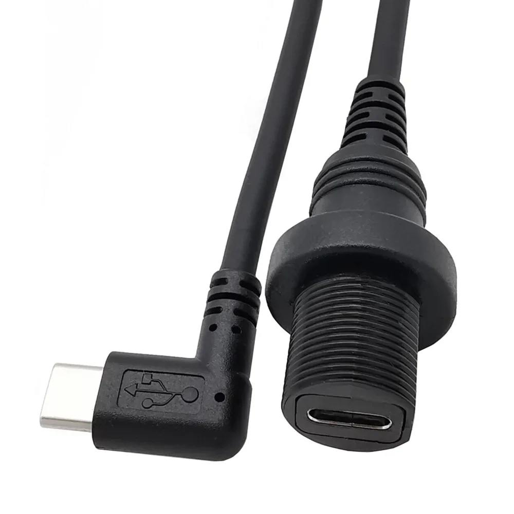 90 Degree Angle USB3.1 Type-c Male To Female AUX Flush Panel Mount Waterproof Cable for Car Truck Boat Motorcycle Dashboard 30cm