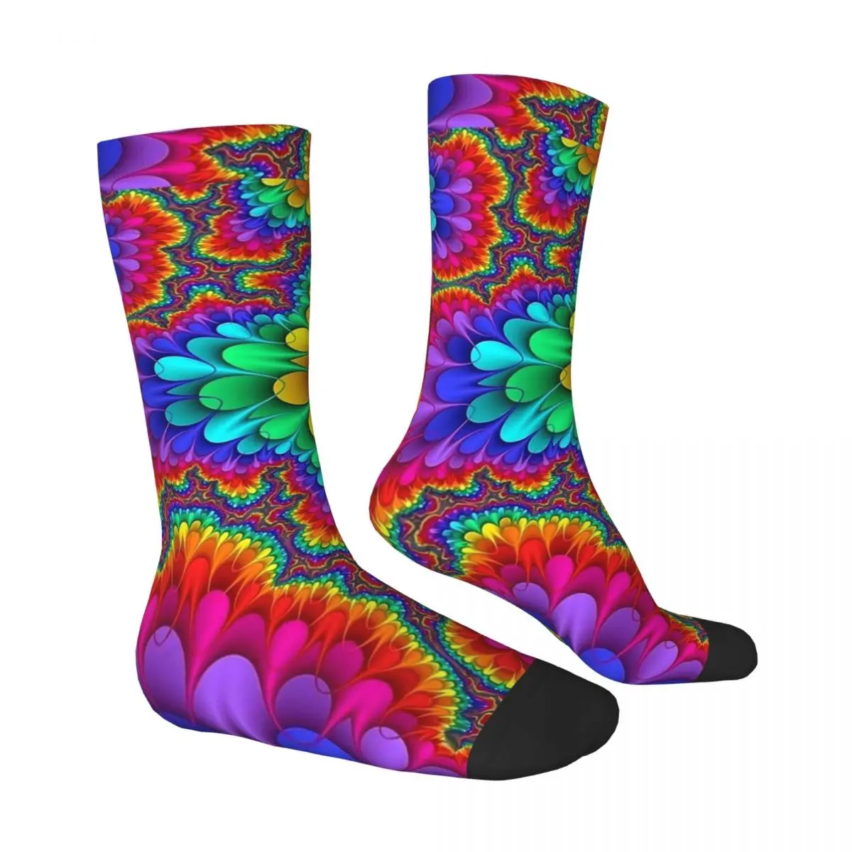 Chaussettes anti-éclaboussures arc-en-ciel pour hommes et femmes, chaussettes imprimées psychédéliques, chaussettes rétro respirantes, sports de course d'automne, chaussettes antibactériennes