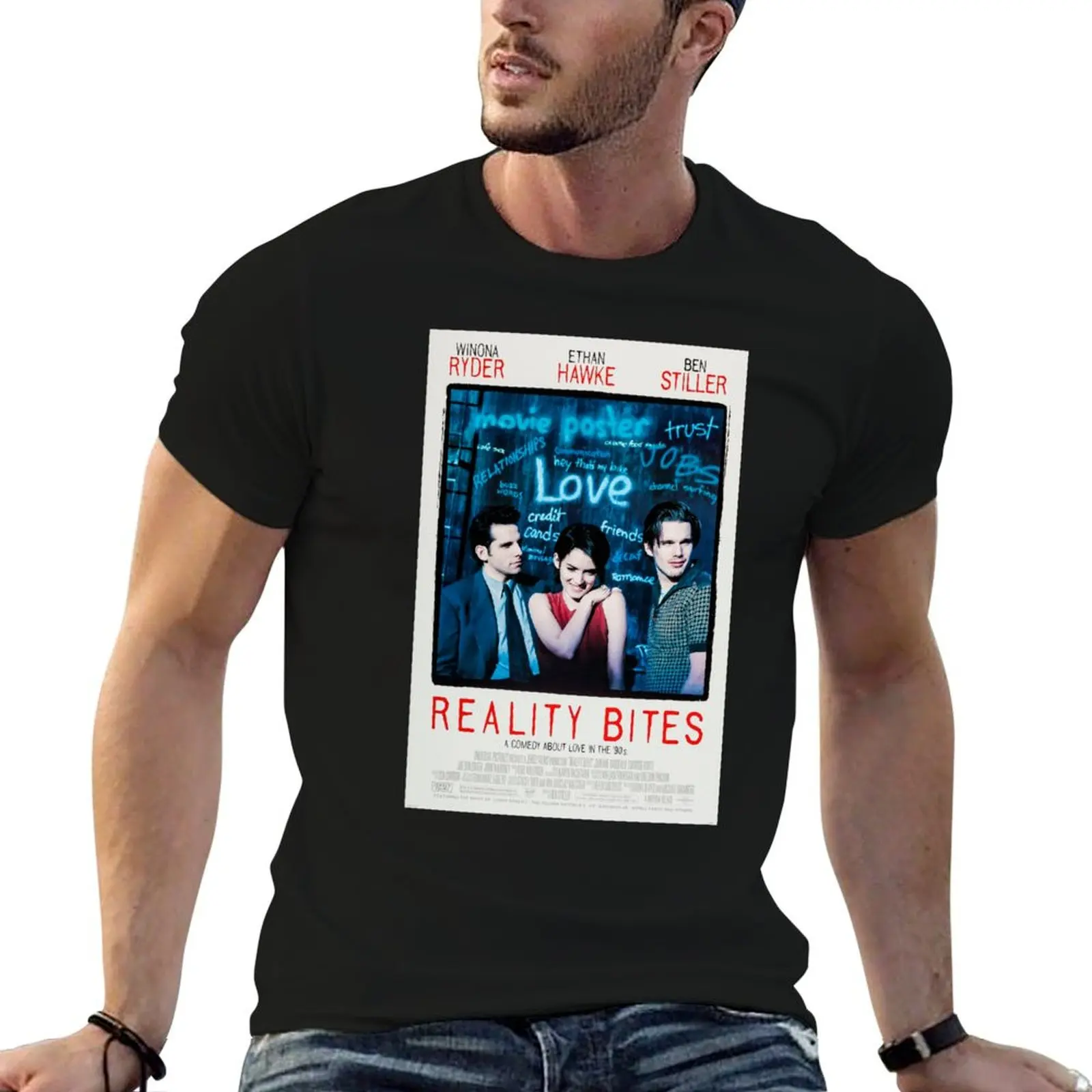 Reality bites poster Winona Ryder, Ethan Hawke 90s movie T-Shirt baggy shirts kawaii clothes Short sleeve tee men