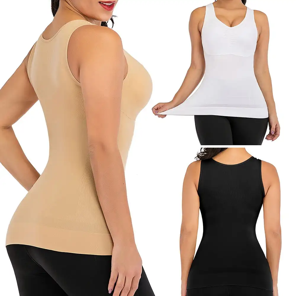 Women Shaper Cami with Built in Bra Shapewear Tank Top Tummy Control Camisole Female Slimming Compression Undershirt Plus Size