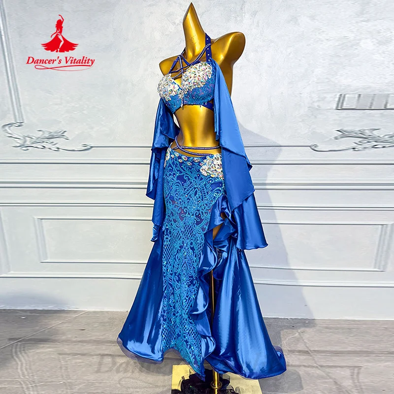 BellyDance Performance Set Women Customized Senior AB Stones Bra+high-end Satin Lace Long Skirt 2pcs Oriental Dance Wear Outfit