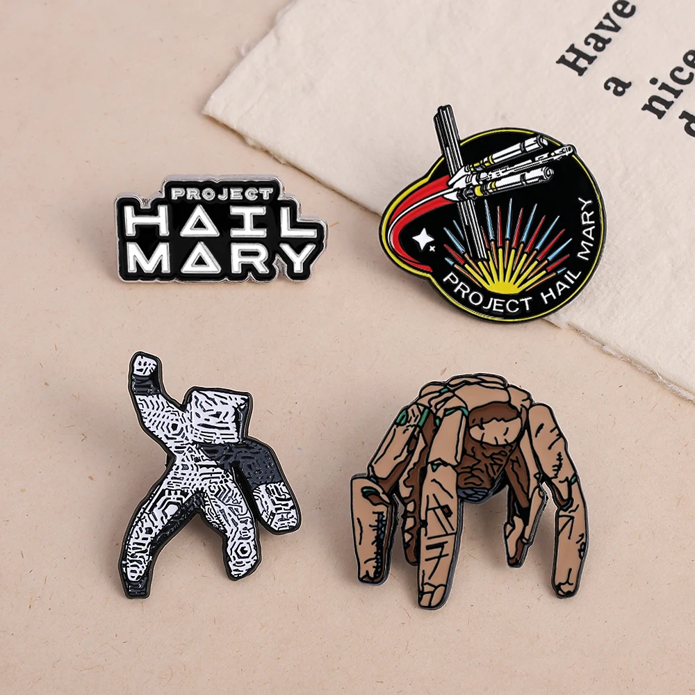 4Pcs Project Hail Mary Lapel Pins, Rocky Alien Spaceship Cartoon Enamel Brooch Badge Set