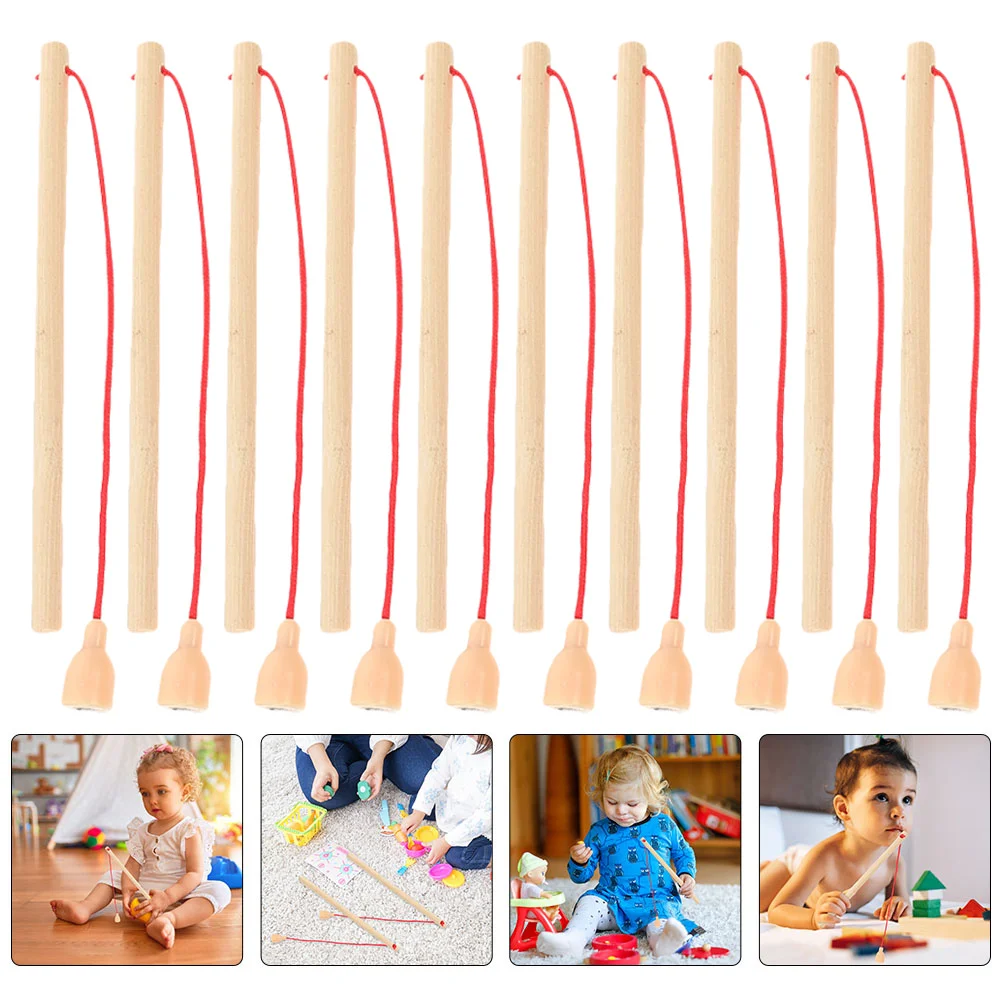 10 Pcs Wooden Fishing Rod Kindergarten Toys for Toddlers 1-3 Magnetic Game Accessories Pole Kids Games Take Bath Puzzle