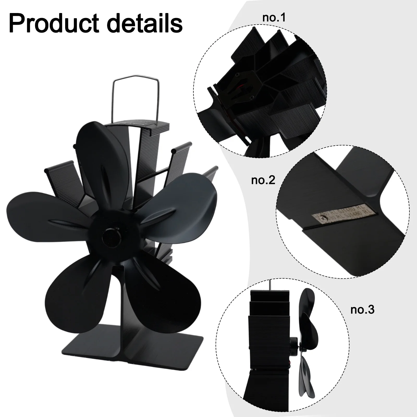 For Freestanding Stoves Silent Operation Fan 5 Blade Stove Fan Winter Warm Heat Distribution Color Black Thermal Energy Powered
