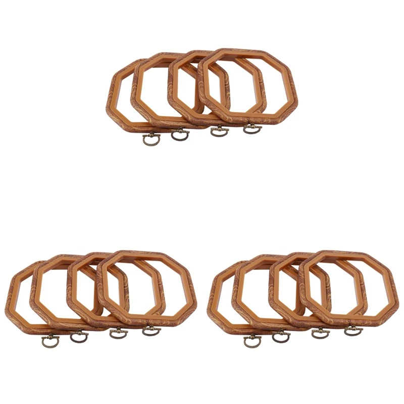 

12PCS Octagon Embroidery Hoops Imitated Wood Cross Stitch Hoop Set Display Frame For Art Craft Handy Sewing And Hanging