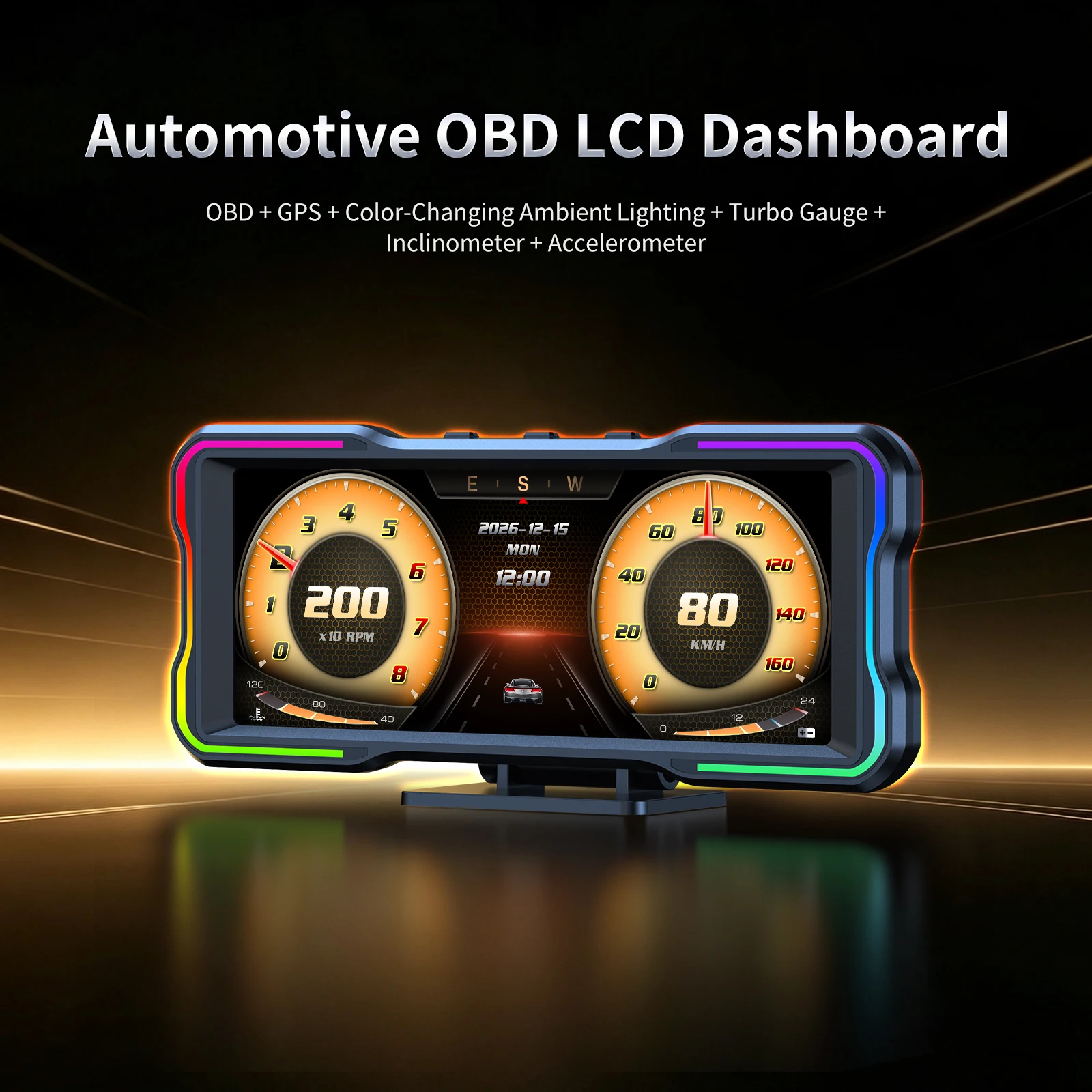 Smart Dynamic Emoticons+Drive Score 6.2inch TFT LCD Screen OBD2+GPS HUD Car Digital Gauge Speed/Clock/RPM etc. Head up Display