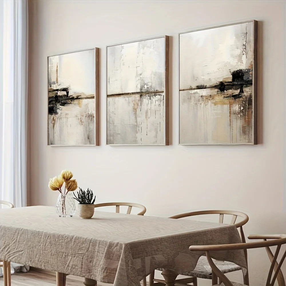 3pcs frameless Canvas Painting /set Abstract Geometric Landscape Canvas Prints Minimalist Black White Wall Art Posters for Moder