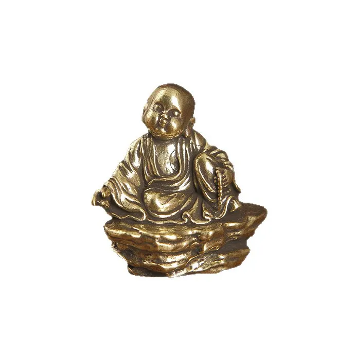 1 Small Novice Monk Meditating Buddha Statue Brass Handicraft Ornaments view 5