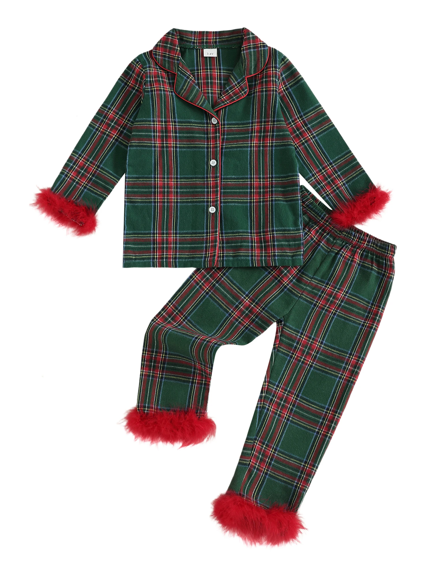 Winter Plaid Pajama Set with Faux Fur Trim 5