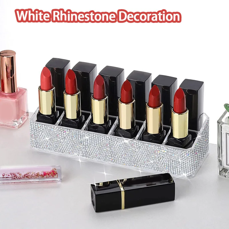 12 Grid Lipstick Storage Box Bling Rhinestone  Acrylic Lipstick Organizer Lip Gloss Container Nail Polish Cosmetic Display Rack