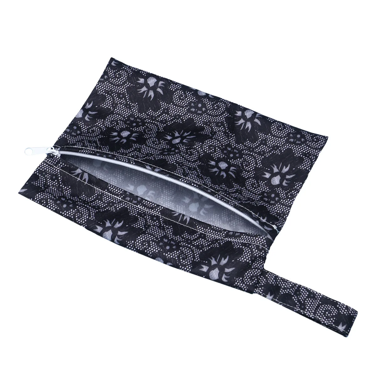 منشفة صحية كيس التخزين نسيج مقاوم للماء بولي PU حقيبة حفاضات صغيرة زهرة سوداء طباعة 14x18 سنتيمتر في الهواء الطلق مكتب سستة الحقيبة