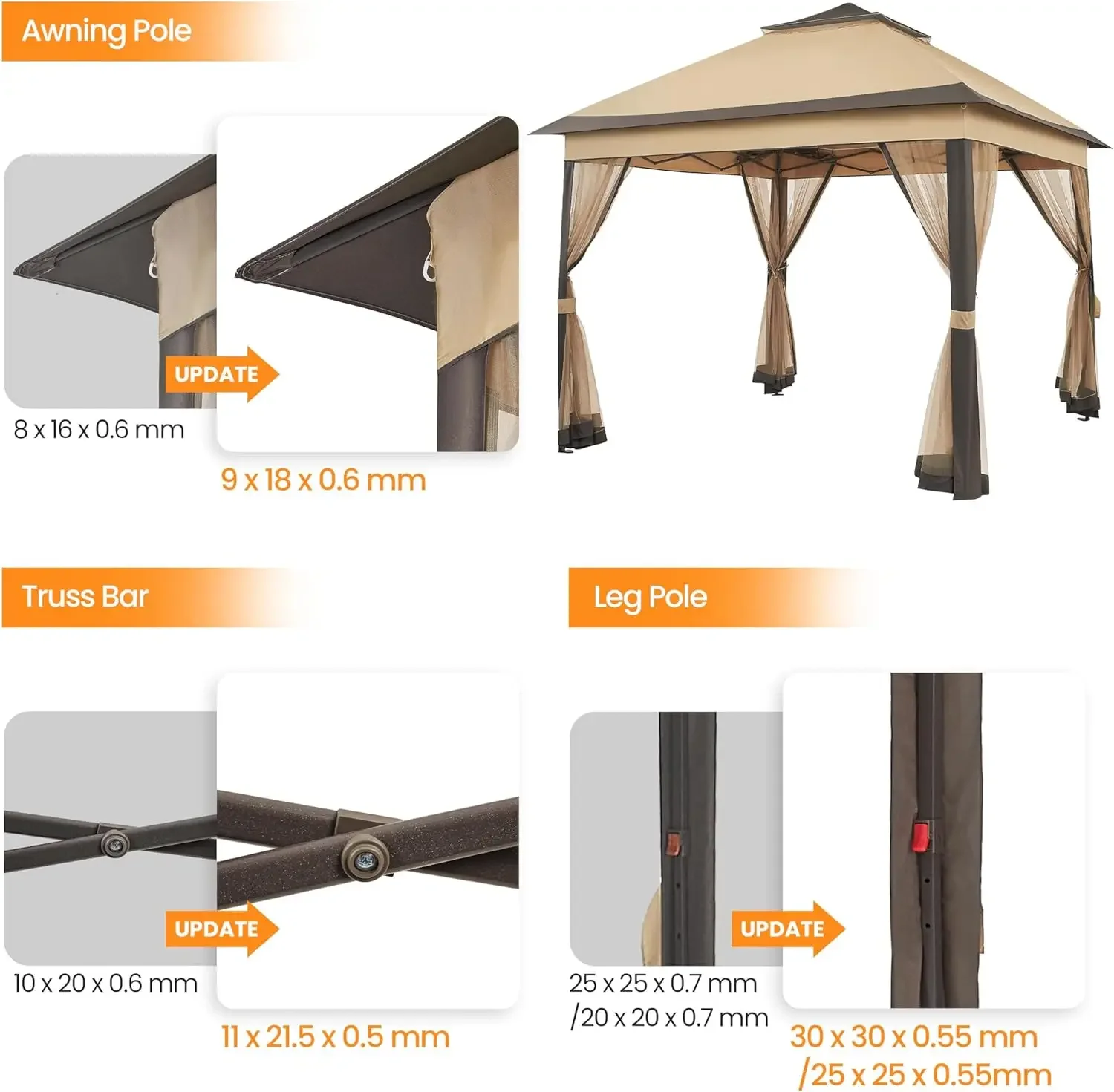 Pop Up Gazebo kanopi luar ruangan, Gazebo instan, tenda kanopi naungan matahari dengan 4 kantung pasir, tingkat ganda & jaring jaring