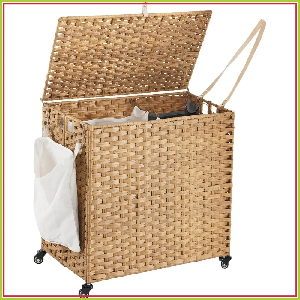 

39.6 Gallon Rolling Laundry Hamper with Wheels, Removable Liners & Mesh Bags, Side Pocket