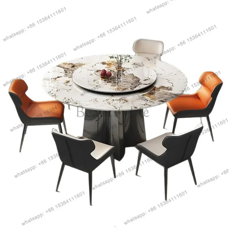 

LJYItalian light luxury bright rock slab dining table simple restaurant small apartment round with turntable