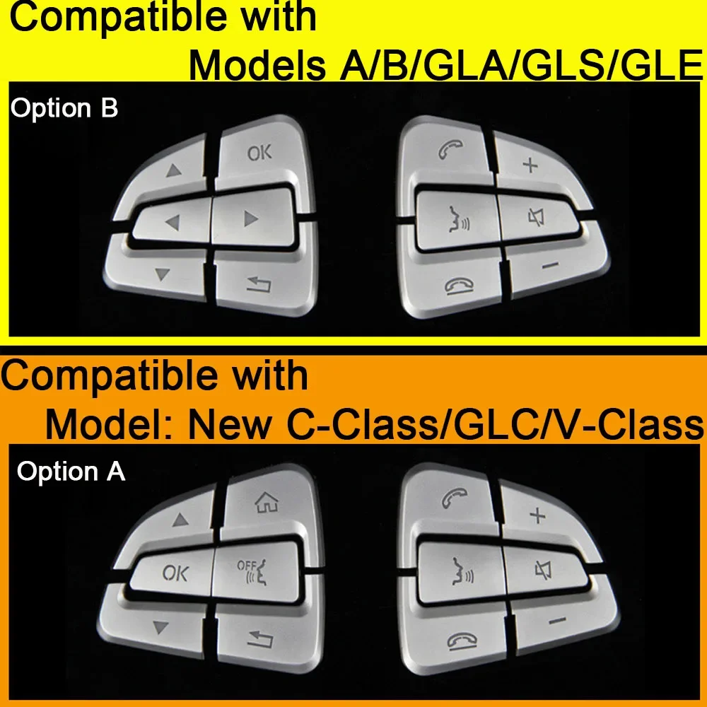For Mercedes-Benz C-Class A205 C205 2019-2023 GLC X253 2019-2022 W166 W167 Car Steering Wheel Button Trim Silver Sticker