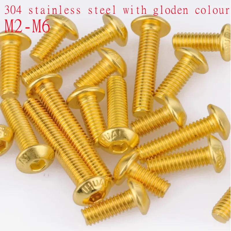 5-10pcs Iso7380 M2 M2.5 M3 M4 M5 M6 M8 Stainless Steel Round Button With Golden Colour Hex Socket Screw