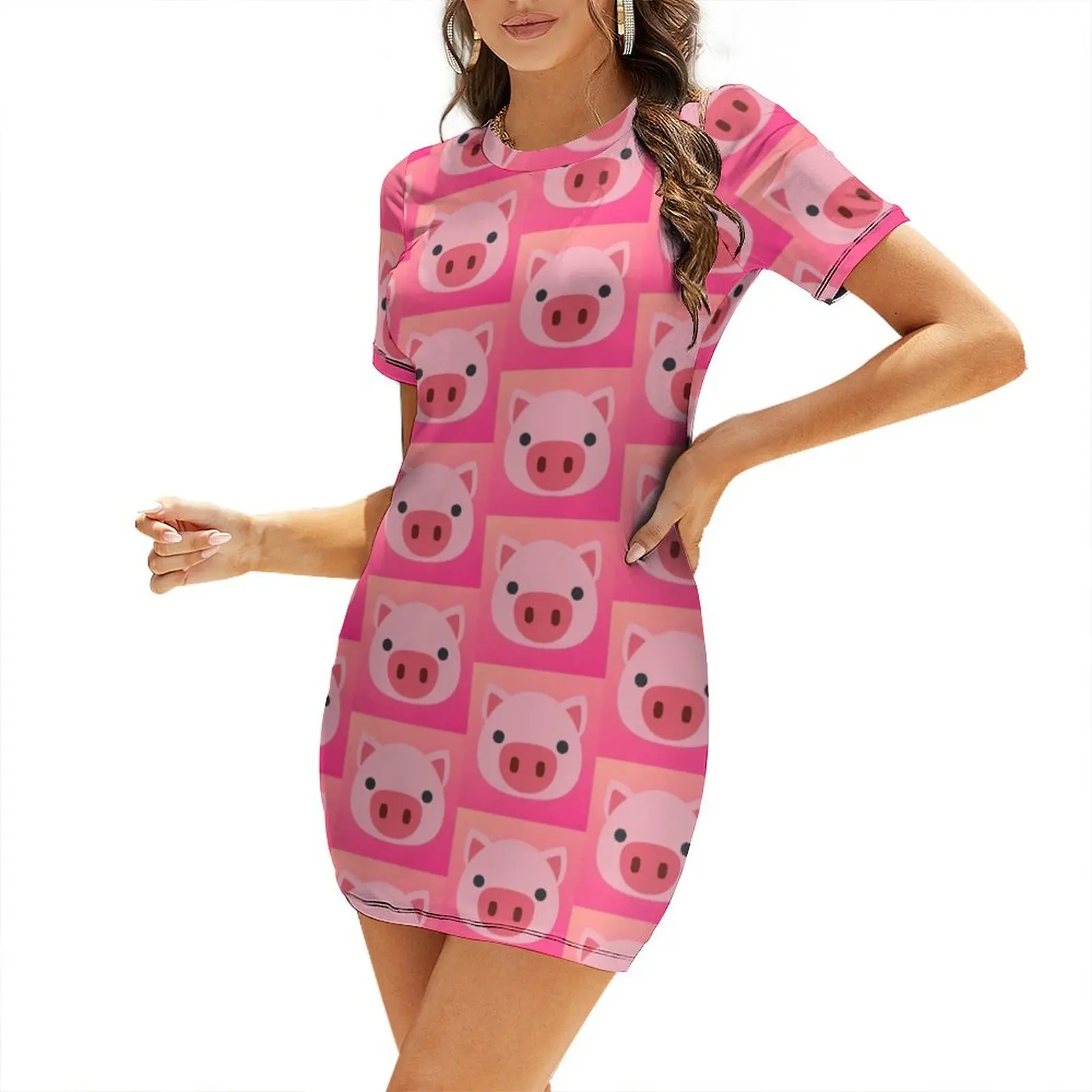 

Pink Piglet Short Sleeved Dress womans clothing festival outfit women Dress