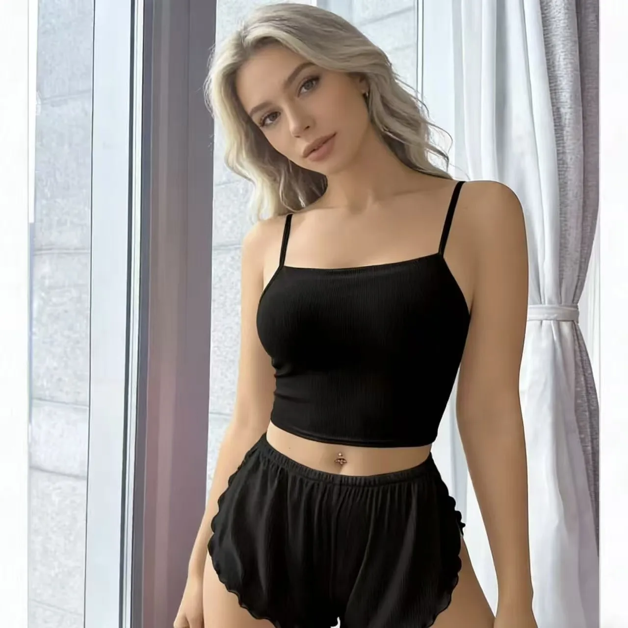 Women Pajama Suit Fashion V-Neck Lace Sexy Lingerie Pyjamas Sleep Shorts Set Sleepwear New
