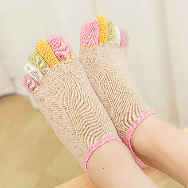 

Colored Cotton Five-finger Socks Girls New Toe Sock Funny Five Fingers socks Striped Cotton Breathable Women's Short socks
