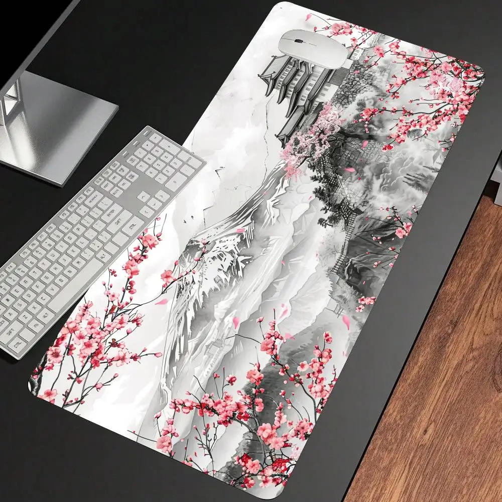 桜と富士山の水墨画マウスパッドデスクマットゲームマットゲーマーPCアクセサリーキーパッド拡張マウスパッド