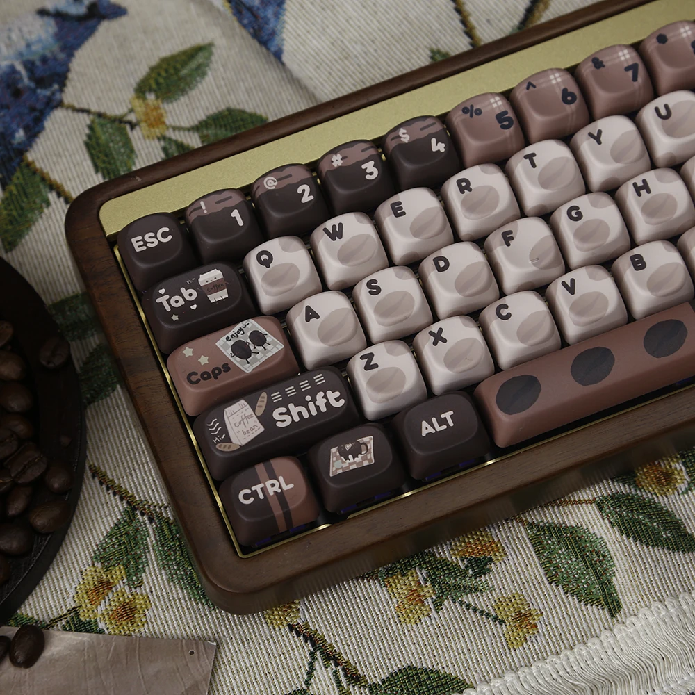 Moa biji kopi Keycap coklat tua warna kopi susu Pbt termal sublimasi lucu bulat Alice 2U/2.25U ruang Bar 131 tombol