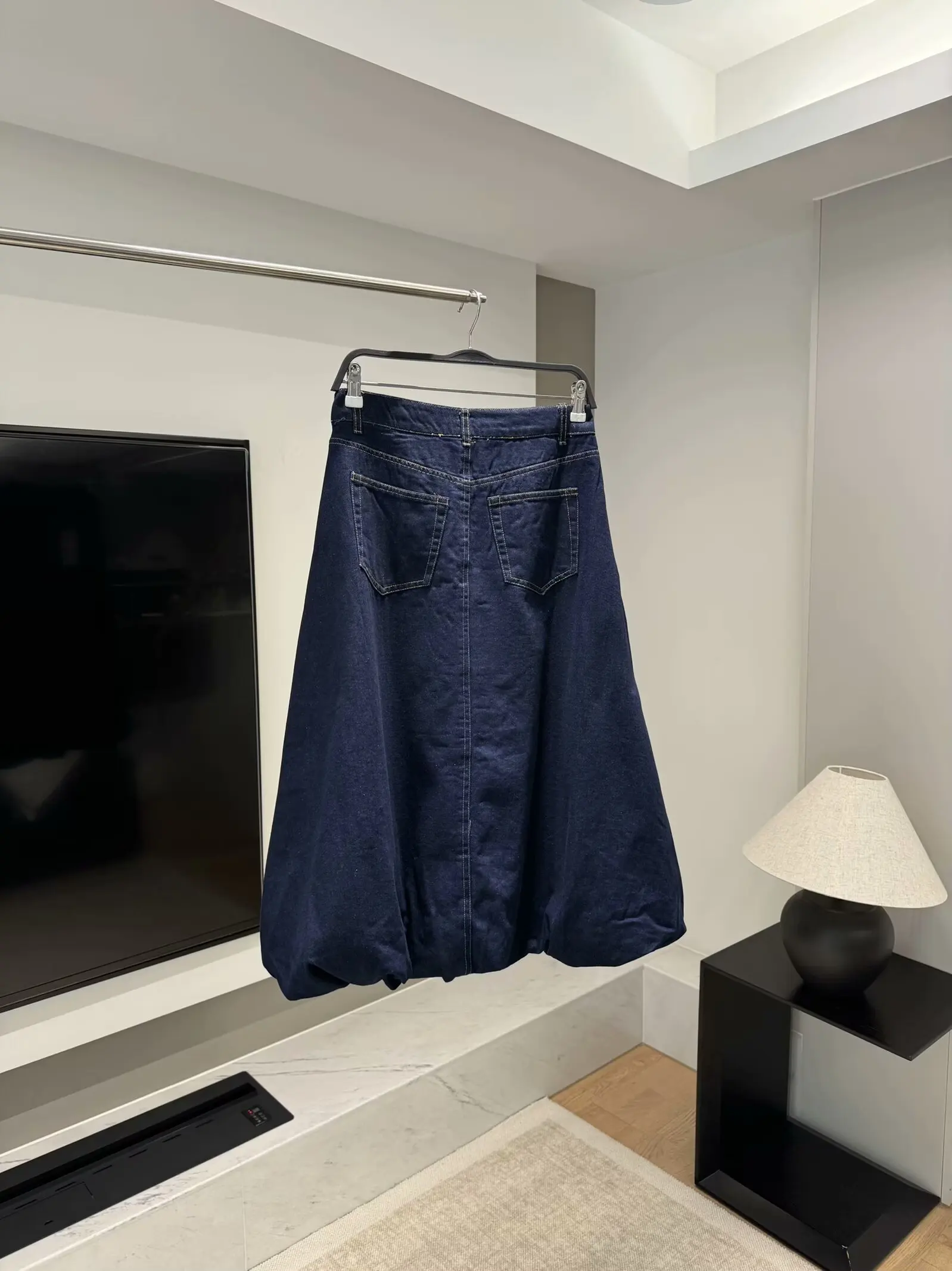 المرأة الجديدة نسخة بالون الموضة عادية جيب جانبي تنوعا الدنيم ميدي تنورة الرجعية عالية الخصر سستة المرأة تنورة Mujer