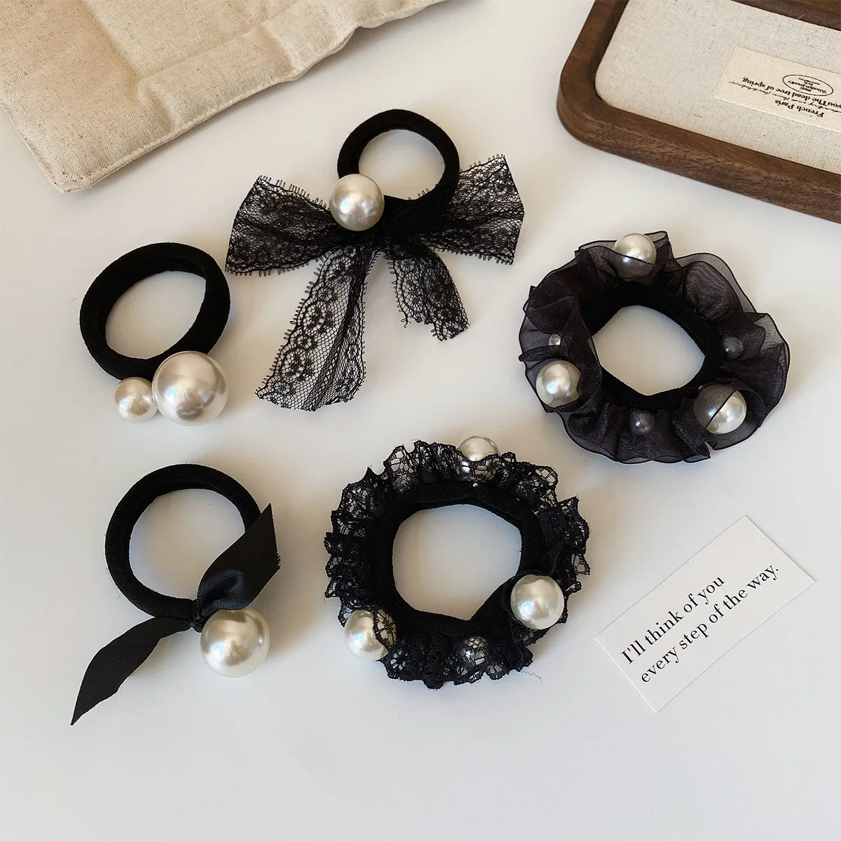 Pearl Hair Scrunchies, Elegant Mesh Lace Hair Ties, High Elastic Ponytail Holder, Women Simple Decor Hair Bands Accessories