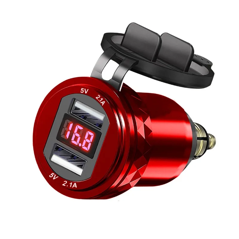 

EU Motorcycle Charger, Metal Dual USB with Voltage Display, Waterproof Fast Charger for Motorcycle