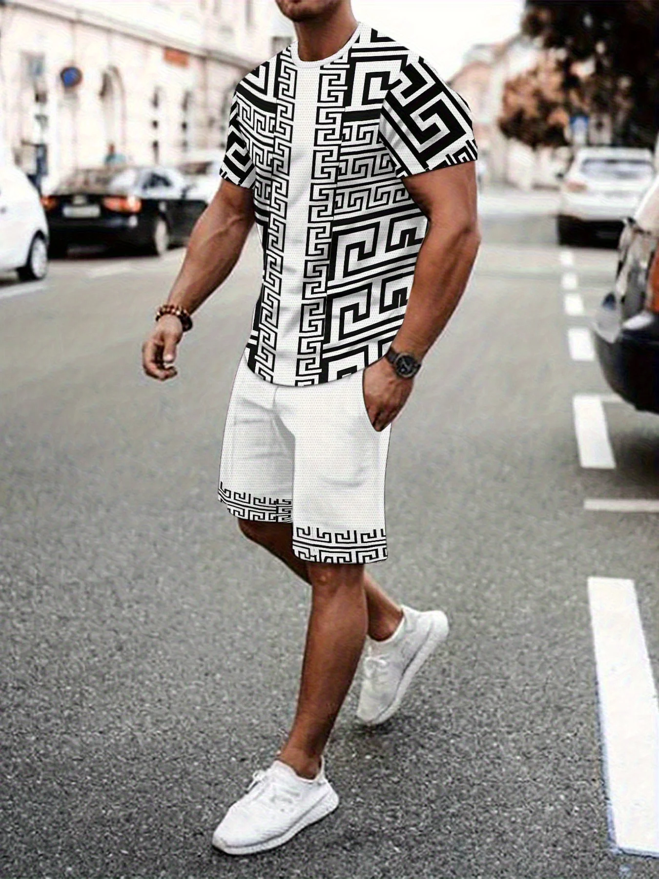 New Plus Size Men's T-shirt And Shorts Set Summer Casual Daily Men's Short Slee… - Image 3