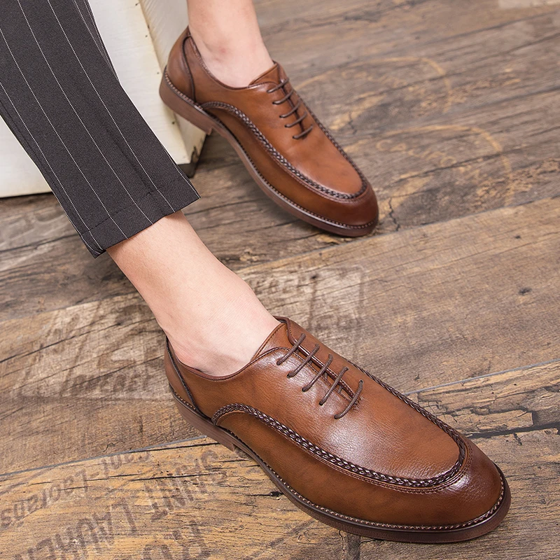 

Men Classic Derby Shoes Black Brown Oxford Sole Lace Up Business Fashionable High-end Leather Shoes Sizes 38-47 Men Shoes