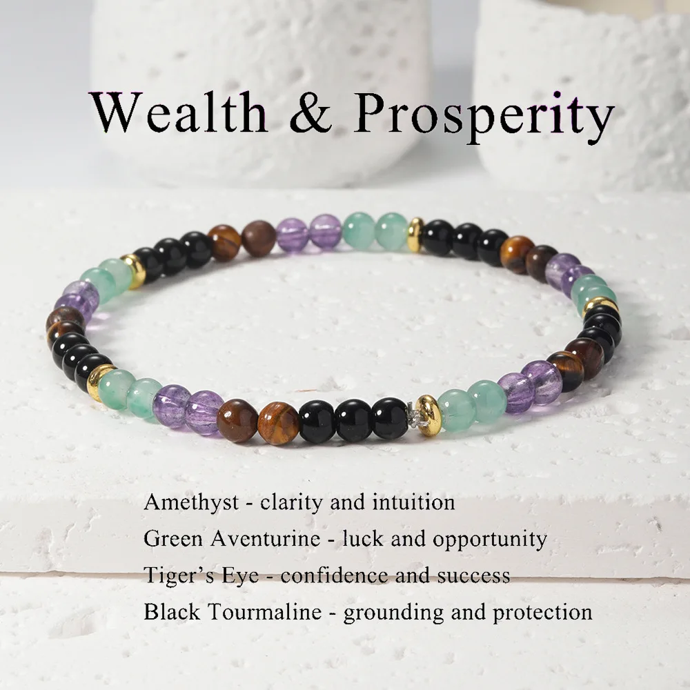 

4mm Amethyst Beaded Bracelet for Unisex Tiger's Eye Green Aventurine Natural Stone Mini Beads Bangles Wealth Fengshui Jewelry