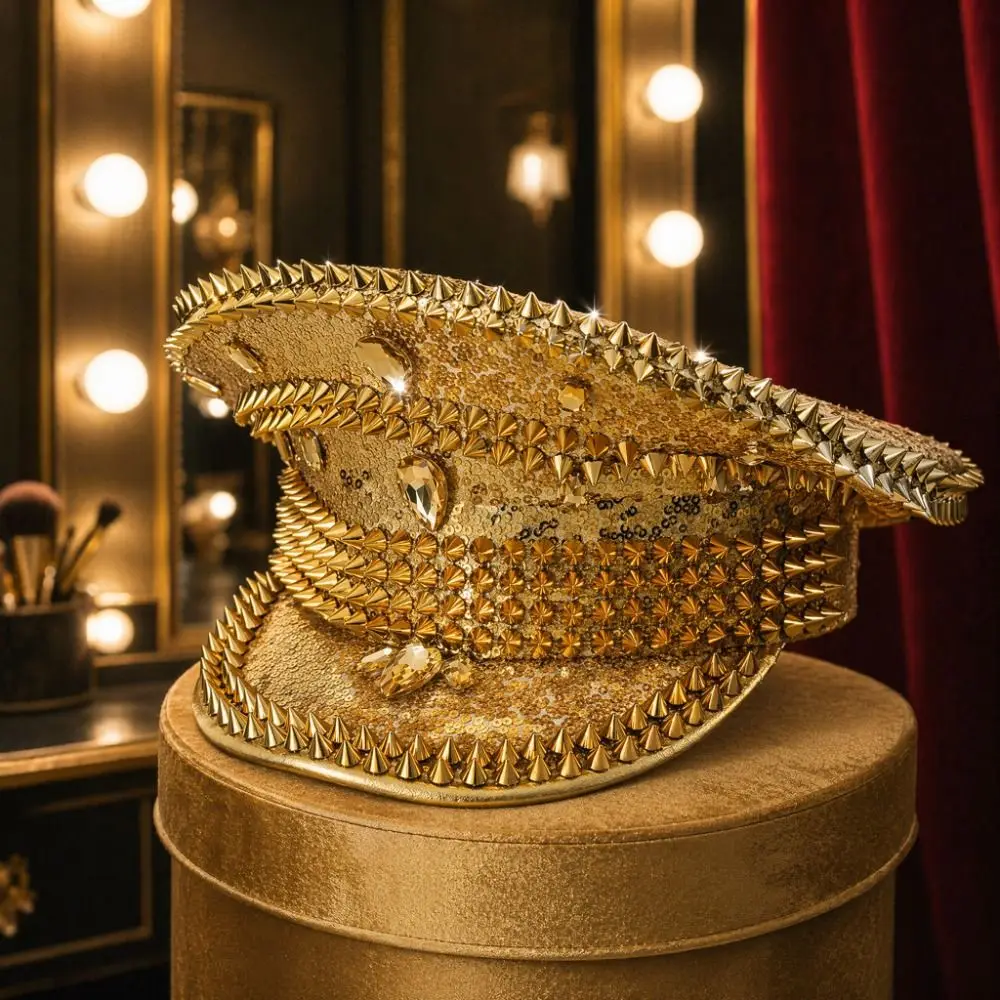 Dance Props y2k Party Cap Boost Party Vibe Gold Air Force Hat No Deformation Shining brightly Captain Cap Fancy Dress