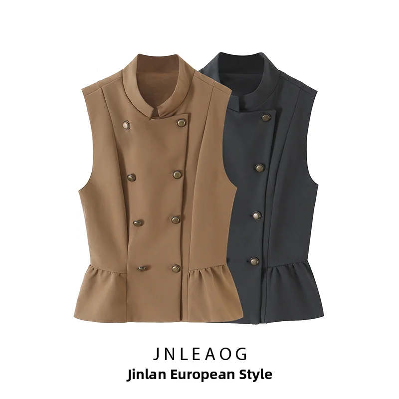 JNLEAOG Summer New Women's Fashion Button Nine Points Short Skirt Hem Vest Top Polyester Fabric Slim Fit Regular Length