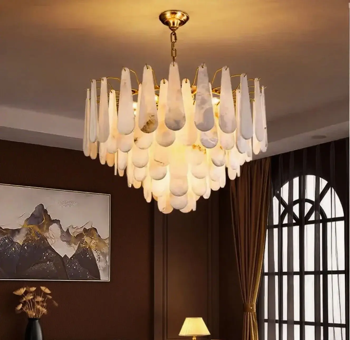 

Luxury Marble Copper Ceiling Chandelier for Living Room Bedroom Round Ceiling Pendant Light Led Indoor Lighting Decoration
