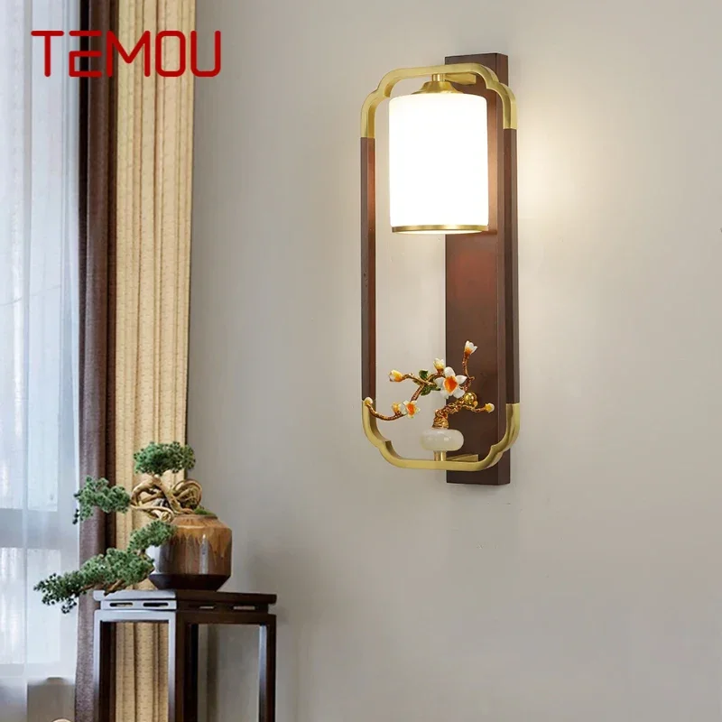 TEMOU Hedendaagse Messing Wandlamp Chinese Stijl Retro LED Woonkamer Slaapkamer Studeerkamer Hotel Villa Gangpad Wandmontage