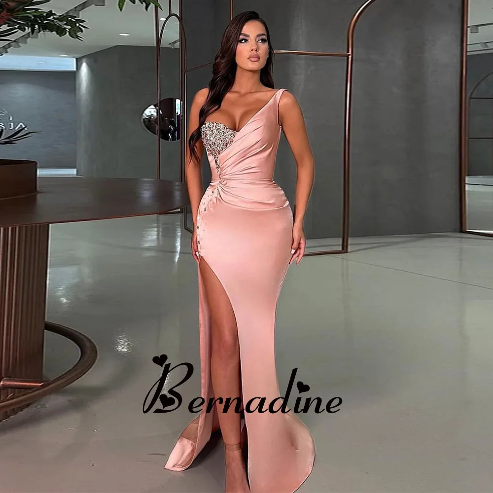 

Bernadine Evening Dresses Modern Mermaid Prom Evening Dress One Shoulder Slit Rhinestones Sweep Train Robes De Soirée Customised