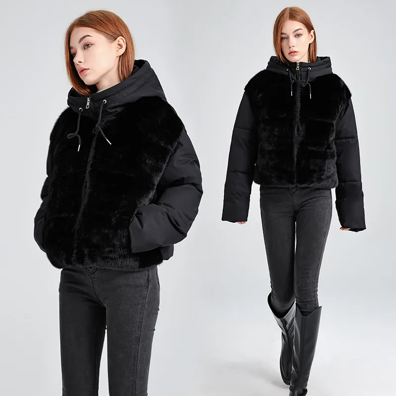 PinkyIsBlack Lamb Wool Stitching Down Cotton Jacket Parkas Women's 2025 Winter New Thickened Short Hooded Warm Jacket Coat