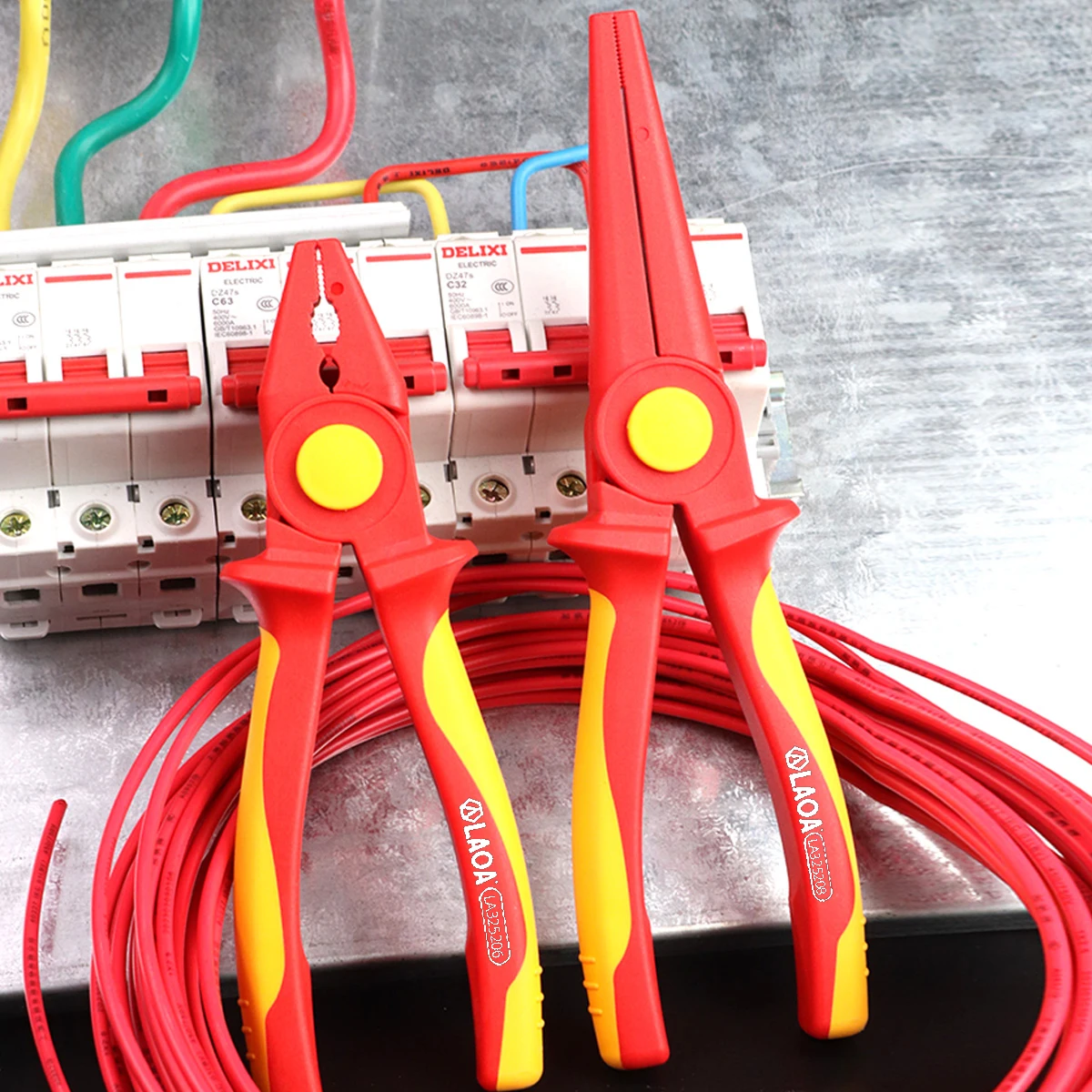 laoa絶縁プライヤーセット-1000v-ワイヤーカッター-ニードルノーズプライヤー-電気技師用ハンドツールキット-クリンパーカッター-電気プライヤー