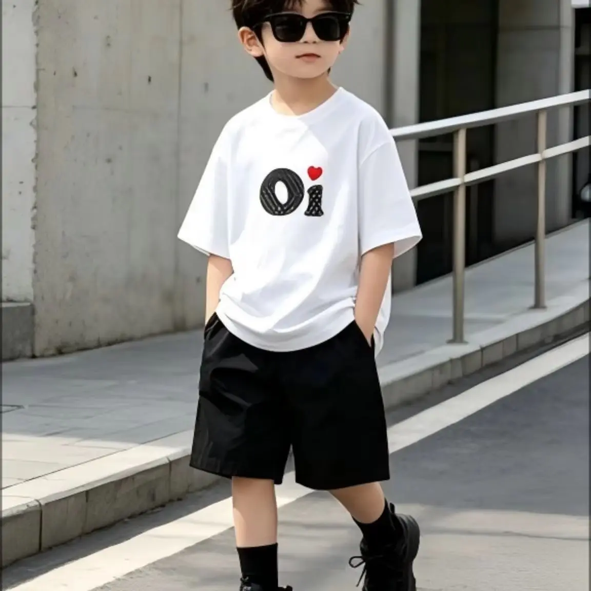 Letter Small Heart Graphic T-Shirt, Cute Number Letter Print Crew Neck Tee, Loose Casual Aesthetic Short Sleeve Top