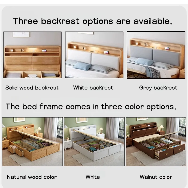 Cama Estofada Moderna Estilo Nórdico Queen/King Size com Gavetas Elevadas para Armazenamento a Vácuo para Quarto