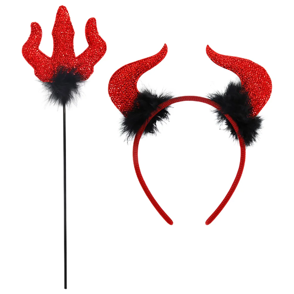 1Set Devil Costume Set Small Size Lightweight Devil Horn Headband Fork Prop Halloween Cosplay Party Supplies Halloween Costume